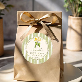 Pegatina Redonda Rayas verde salvia para ducha de novia con monogra
