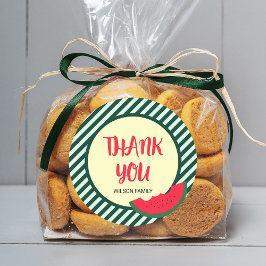 Pegatina Redonda Rayas verdes con sandía verde roja gracias