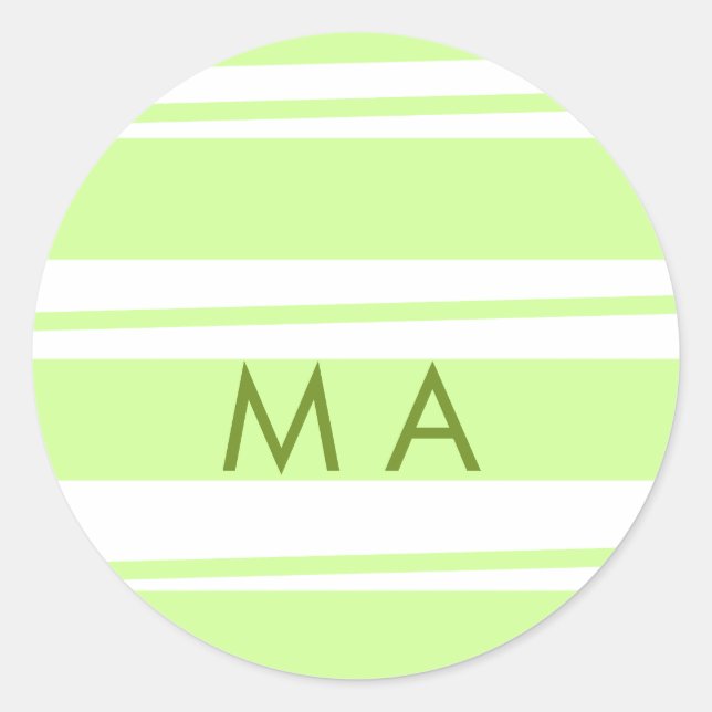 Pegatina Redonda Rayas verdes neón patrón griego letra monograma  (Anverso)