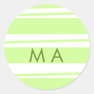 Pegatina Redonda Rayas verdes neón patrón griego letra monograma 