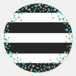 Pegatina Redonda Rayo blanco negro Purpurina de oro de color turque