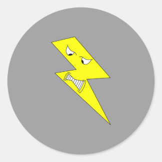 Pegatina Redonda Rayo Enojado. Amarillo en gris.