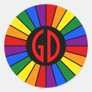 Pegatina Redonda RAYOS DE BOLSILLO DE MARCA DE RAINBOW + su signo o