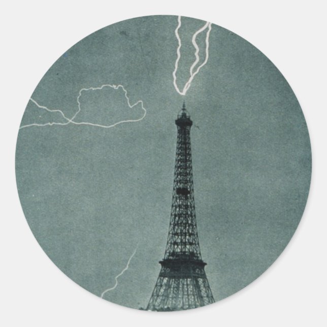 Pegatina Redonda Rayos golpean la Torre Eiffel, 1902 (Anverso)