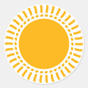 Pegatina Redonda Rayos solares amarillos modernos y alegres en blan