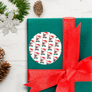 Pegatina Redonda Raza de Bulldog Francés Patrón de perro de Navidad