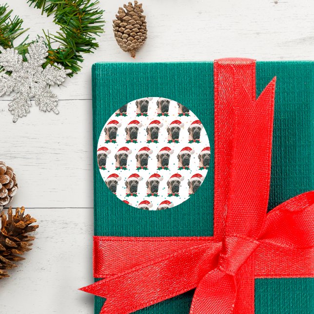 Pegatina Redonda Raza de perro Mastín Inglés Navidad (Subido por el creador)