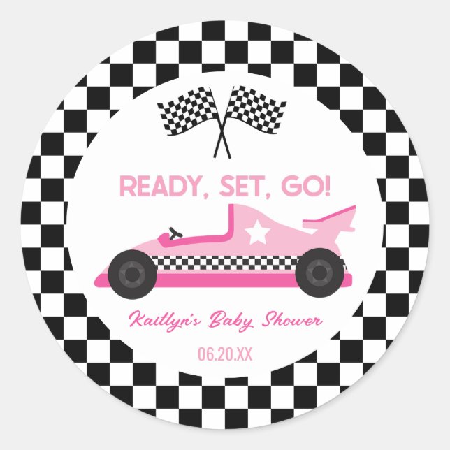 Pegatina Redonda Raza negra rosada Coche listo Set Ir Baby Shower F (Anverso)