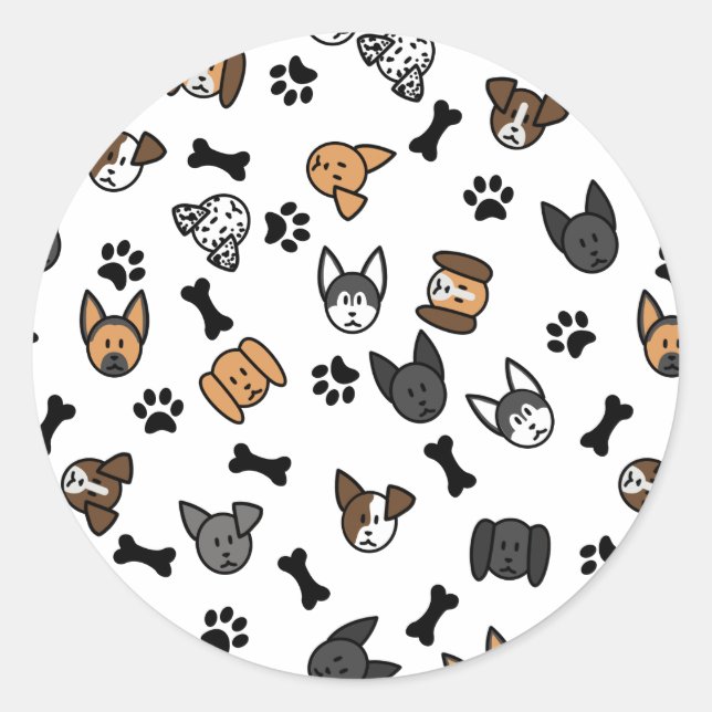 Pegatina Redonda Razas divertidas de perro con huesos y pinturas (Anverso)