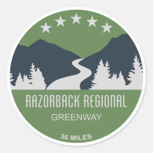 Pegatina Redonda Razorback Regional Greenway