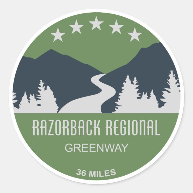 Pegatina Redonda Razorback Regional Greenway (Anverso)