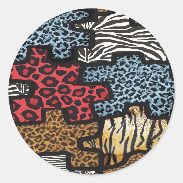 Pegatina Redonda RB Rockabilly Leopard Puzzle Zebra Impresión de re (Anverso)