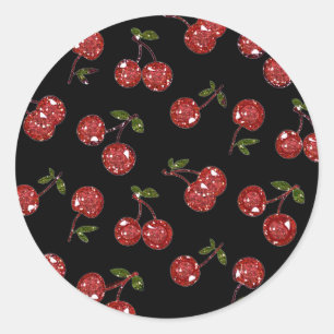 Pegatina Redonda RB Rockabilly Muy cereza cerezas en negro