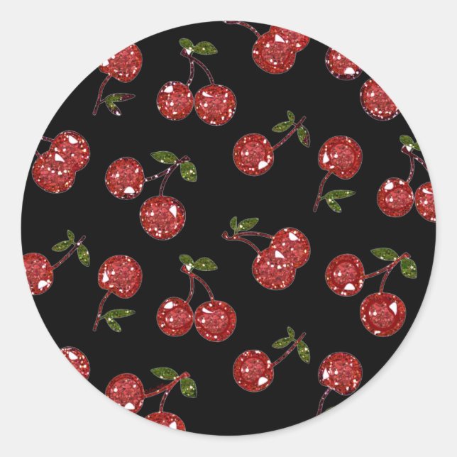 Pegatina Redonda RB Rockabilly Muy cereza cerezas en negro (Anverso)