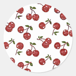 Pegatina Redonda RB Rockabilly Muy Cerezas Cerezas En Blanco