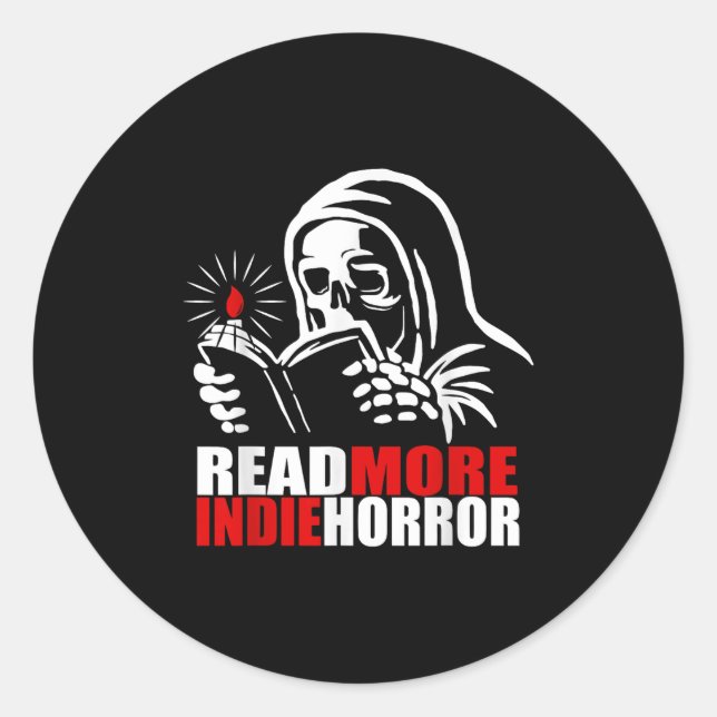 Pegatina Redonda Read More Indie Horror Apparel  (Anverso)