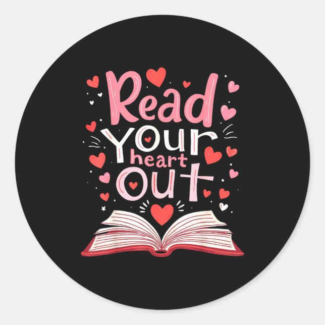 Pegatina Redonda Read Your Heart Out Teacher Valentines Day Reading (Anverso)