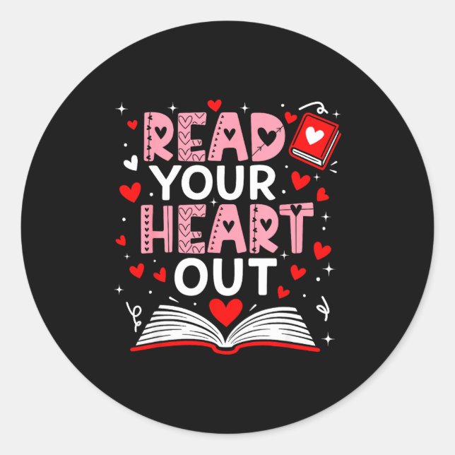 Pegatina Redonda Read Your Heart Out Valentine Reading Book Girl Ki (Anverso)