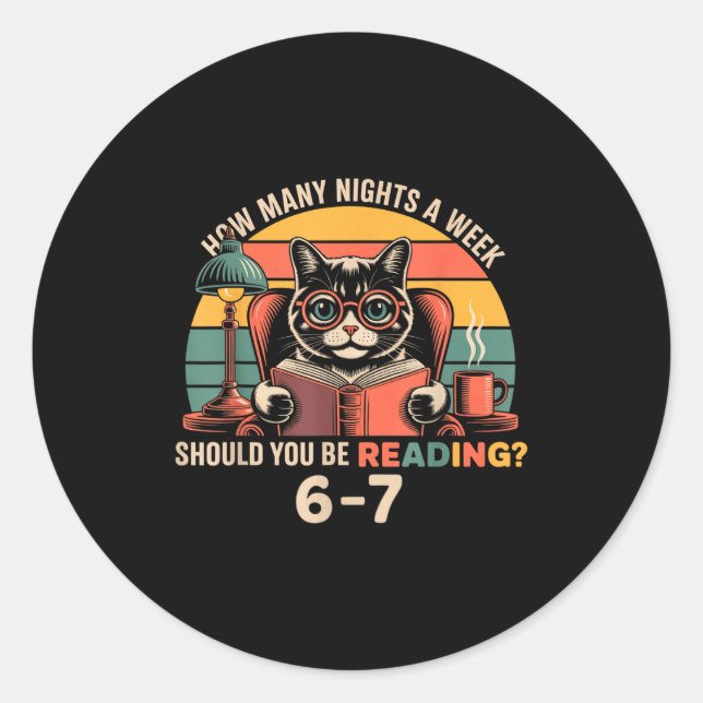 Pegatina Redonda Reading 67 Meme Englieacher In Funny 67 Retro Cat  (Anverso)