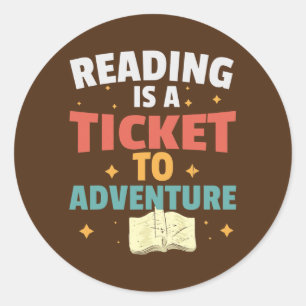 Pegatina Redonda Reading Adventure Library Student Teacher Book