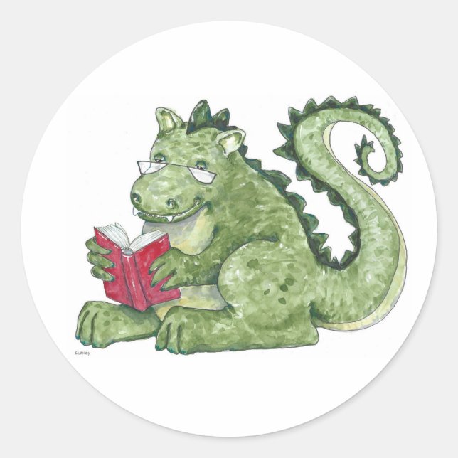 Pegatina Redonda Reading Dragon (Anverso)