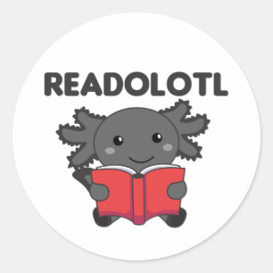 Pegatina Redonda Readolotl Un Axolotl Que Lee Muchos Libros Clásico