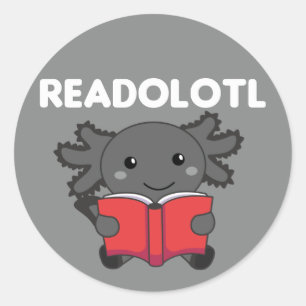 Pegatina Redonda Readolotl Un Axolotl Que Lee Muchos Libros Clásico