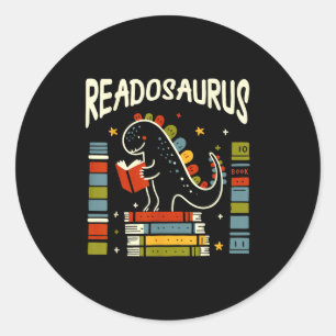 Pegatina Redonda Readosaurus Funny Dinosaur Book Reading Lover Homb