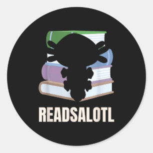 Pegatina Redonda Readsalotl divertido amante de la lectura ajolote