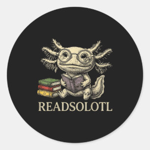 Pegatina Redonda Readsolotl ajolote vintage amante de los libros di