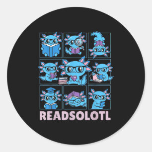 Pegatina Redonda Readsolotl blueaxolotl amante de los libros divert