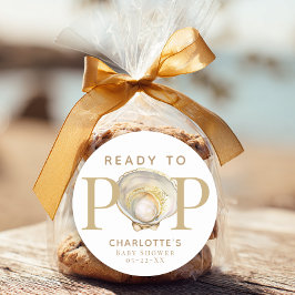 Pegatina Redonda Ready to Pop Little Pearl Ocean Baby Shower Favor 