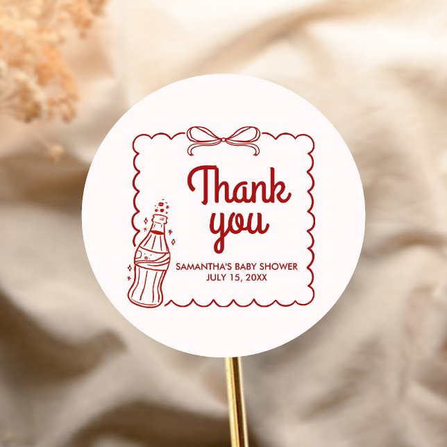 Pegatina Redonda Ready to Pop Soda Baby Shower (She's Ready to Pop Baby Shower Sticker)