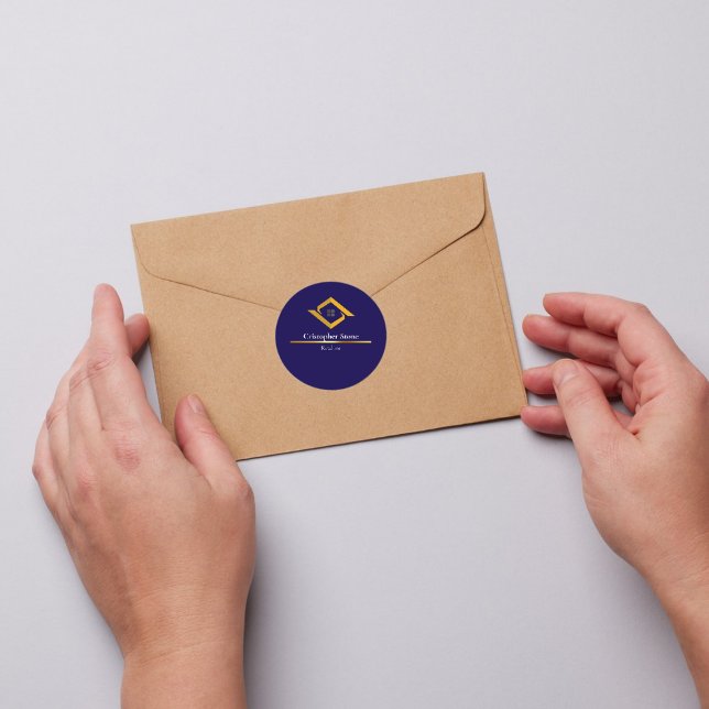 Pegatina Redonda Real Estate Navy Blue House Logo Modern Realtor (Real Estate Navy Blue House Logo Modern Realtor Classic Round Sticker
)