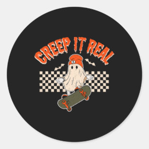 Pegatina Redonda Real Skateboarding Ghost Bats Retro Halloween 2