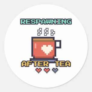 Pegatina Redonda Reapareciendo Después del Arte de Pixel de Té