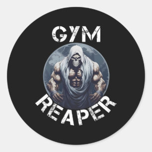 Pegatina Redonda Reaper Fitness Halloween Skeleton Workout Bodybuil