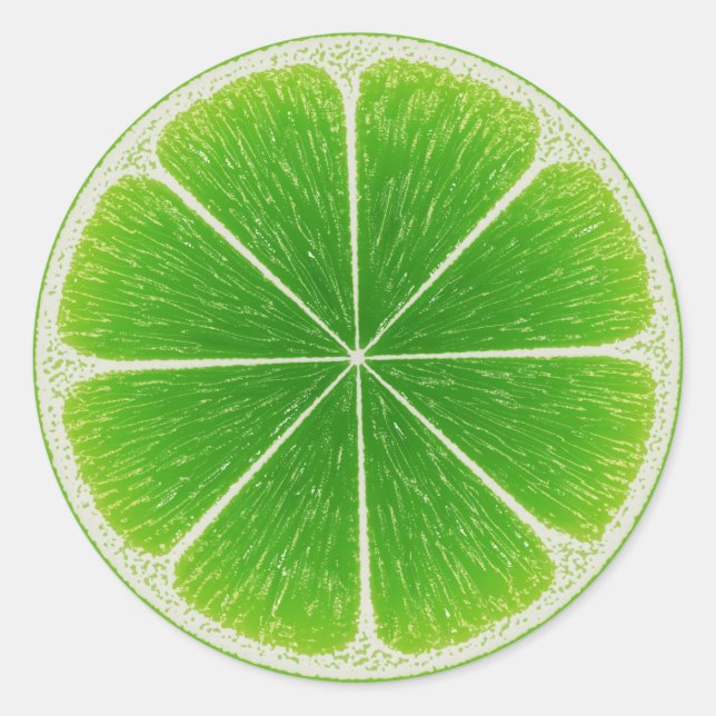 Pegatina Redonda Rebanada De Fruta De Cítricos Verdes (Anverso)