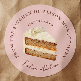 Pegatina Redonda Rebanada de pastel de zanahoria rosa en acuarela H