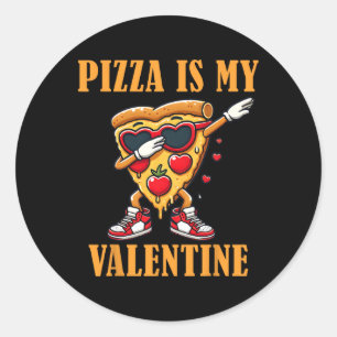 Pegatina Redonda Rebanada De Pizza Es Mi Día De San Valentín Dabbin