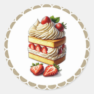 Pegatina Redonda Rebanada de Tarta de Fresa Fresas