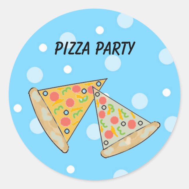 Pegatina Redonda Rebanadas de Pizza Fiesta de Pizza (Anverso)