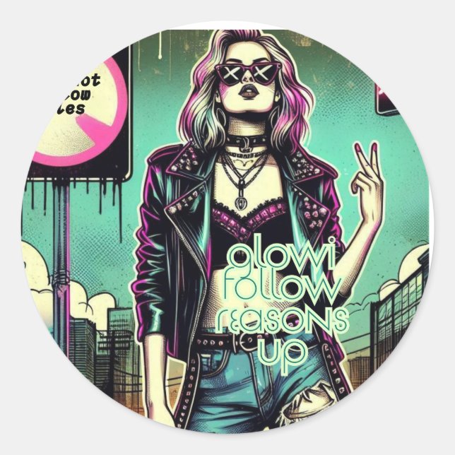 Pegatina Redonda Rebel Girl – I Do Not Follow Rules (Anverso)