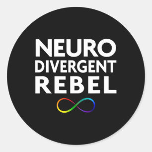 Pegatina Redonda Rebelión neurodivergente en lugar de autismo rojo