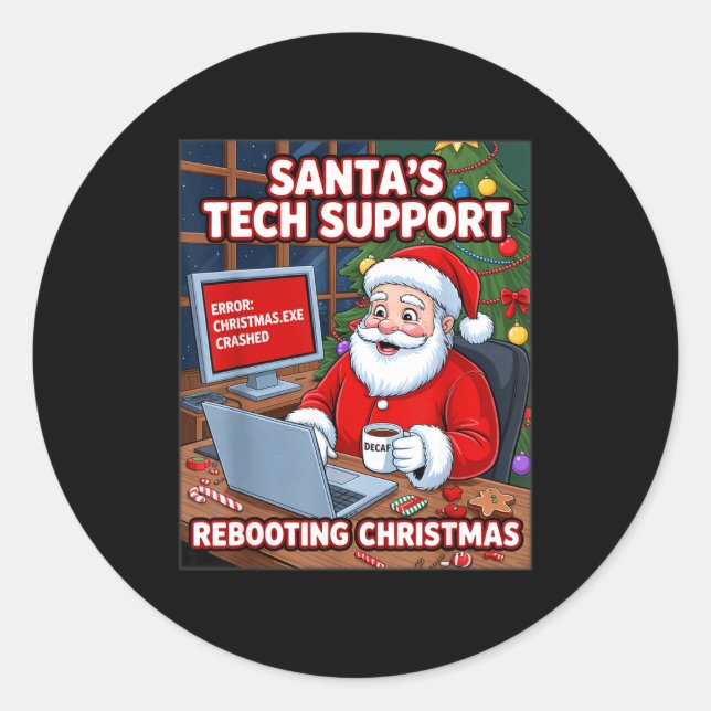 Pegatina Redonda Rebooting s Tech Support Santa Squad (Anverso)