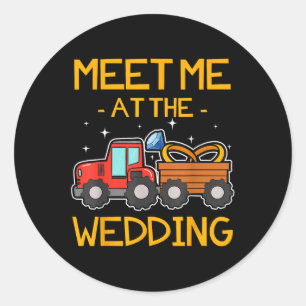 Pegatina Redonda Recepción de boda Ring Bearer Tractor Bride Groom