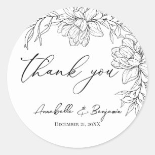 Pegatina Redonda Recepción minimalista de boda floral moderna