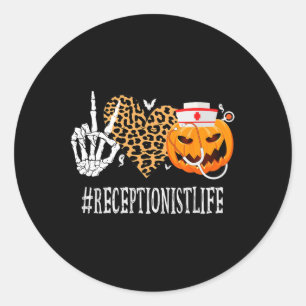 Pegatina Redonda Recepción Paz Amor Calabaza Diversión Halloween Le