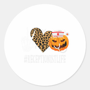 Pegatina Redonda Recepción Paz Amor Calabaza Diversión Halloween Le