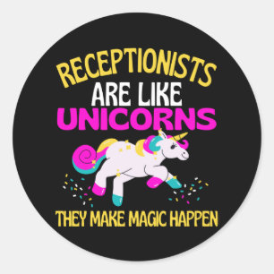 Pegatina Redonda Recepcionista Unicornio , Magica recepción unicorn